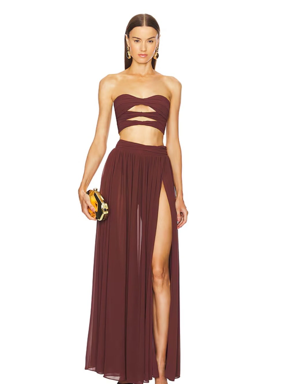 NWT Revolve x Michael Costello Acacia Top & Strapless High-Slit Maxi Skirt Set